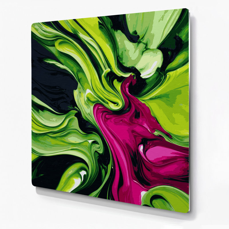 Aquarelle abstraite 88, art mural en métal vert, H 16 po x l 16 po