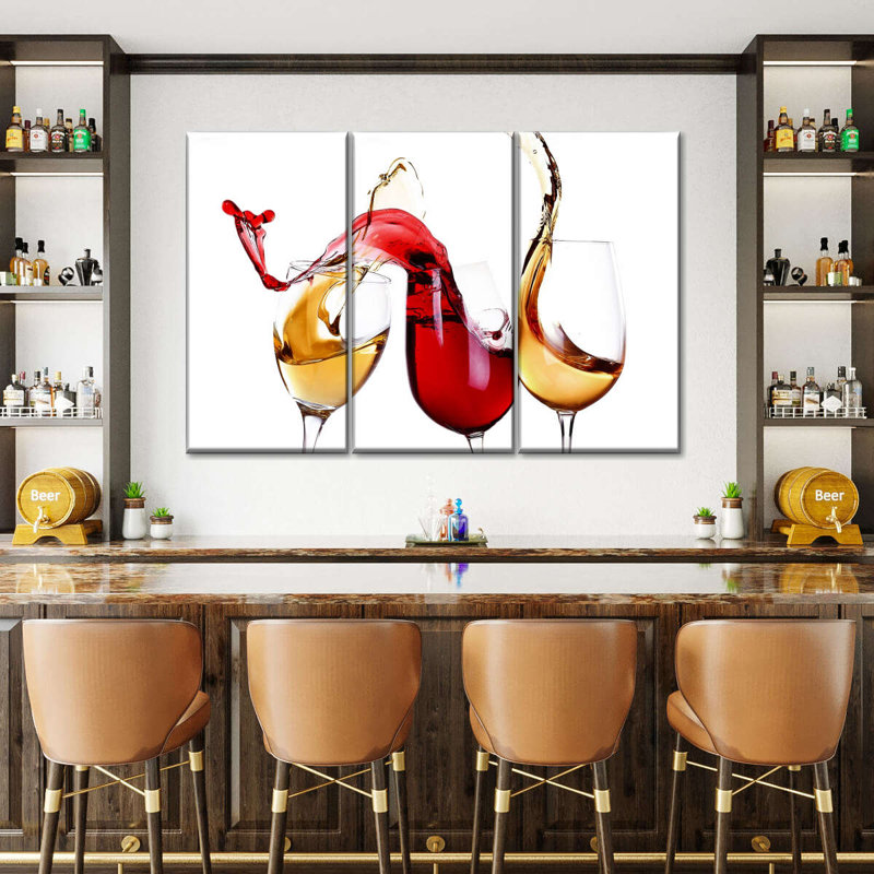 Ensemble de 3 éclaboussures de vin sur toile, H 36 po x l 57 po x P 1,25 po