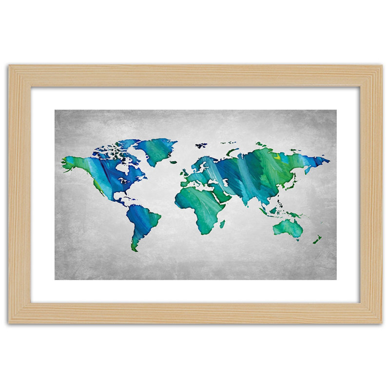 World Map - Single Picture Frame Print, Light Brown, 60cm H x 90cm W