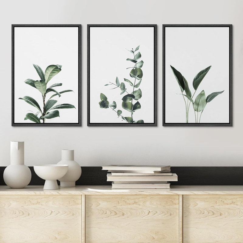 Ensemble de 3 plantes vertes et florales vertes, H 24 po x l 16 po x P 1,5 po, Noir