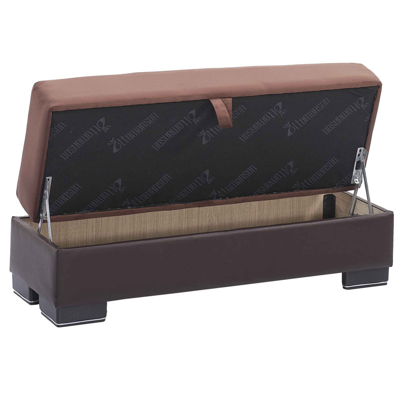 Legacy Fabric Upholstered Ottoman with Storage, Dark Brown Microfiber