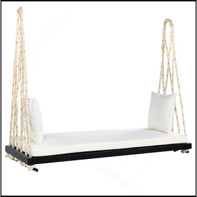 Balancelle de patio en bois, banc de balancelle avec coussin et coussins, cordes en chanvre de 10,8 pi pour le jardin, la cour et la pelouse