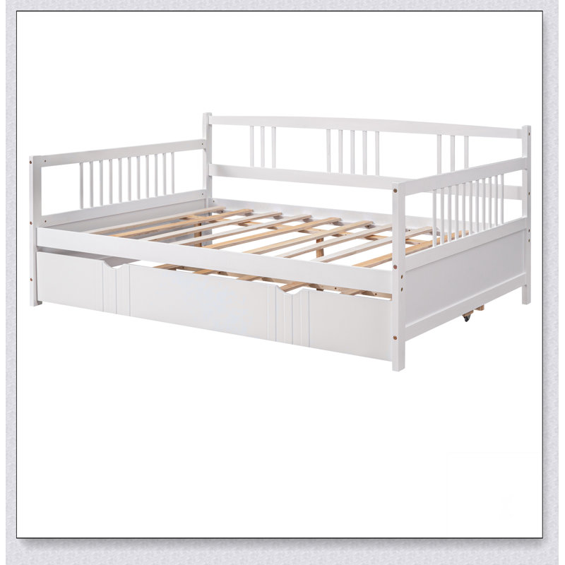 Lit de jour avec couchette en bois, Complet/Double, Blanc