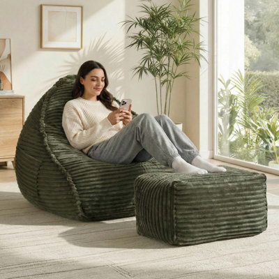 Fauteuil à billes très large avec repose-pieds et poche