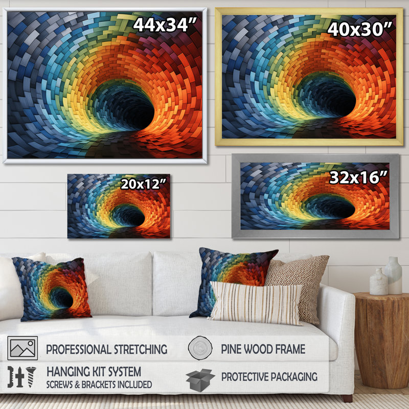 «Abstract Rainbows Delight I» sur toile abstraite, Encadrement doré, H 30 po x l 40 po x P 1,5 po
