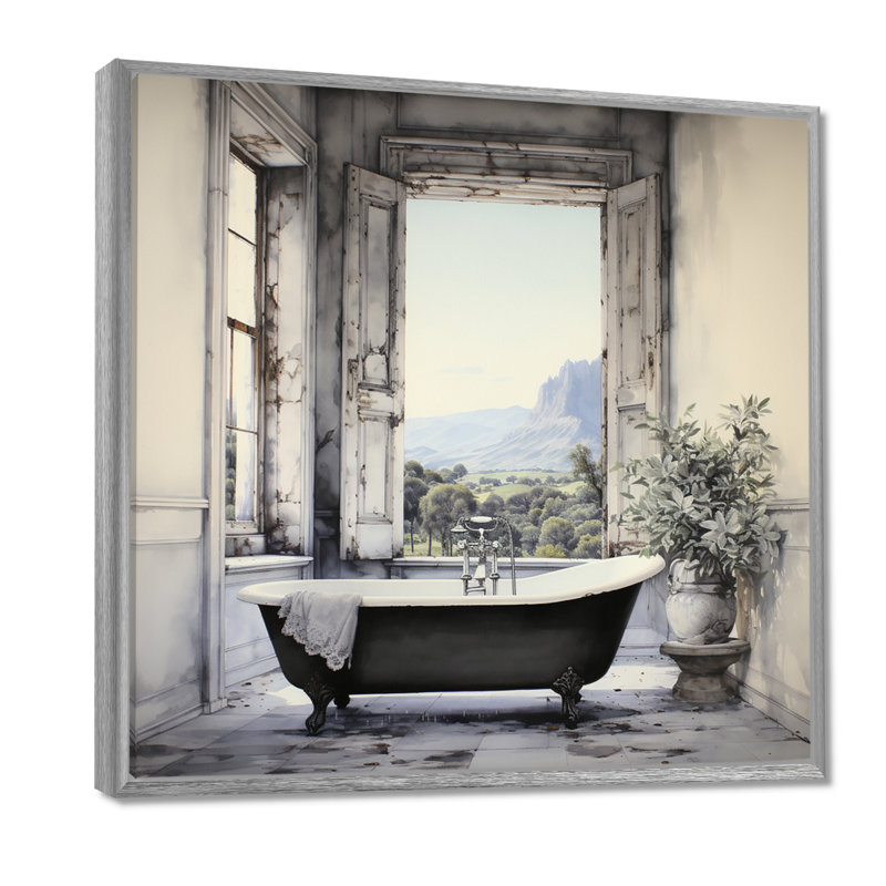 Impression sur toile Bath, H 24 po x l 24 po, Argent argent, Reproduction avec cadre flottant