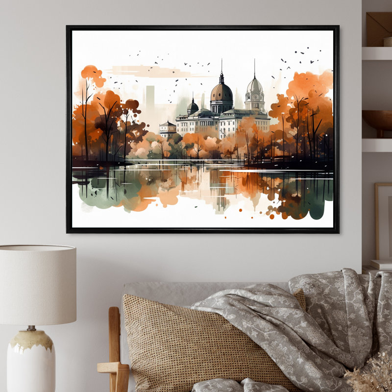Rosanell Brown and Orange Urban Rhythms - impression, H 34 po x l 44 po x P 1,5 po, Cadre flottant noir