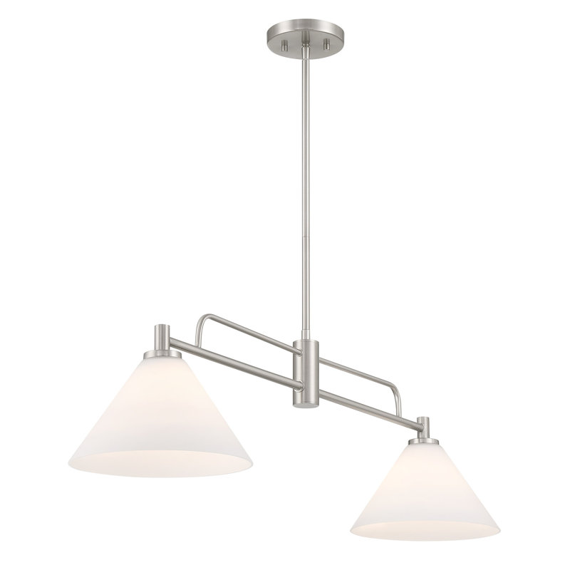 2-Light Chandelier in Natural Brass, Brushed Nickel