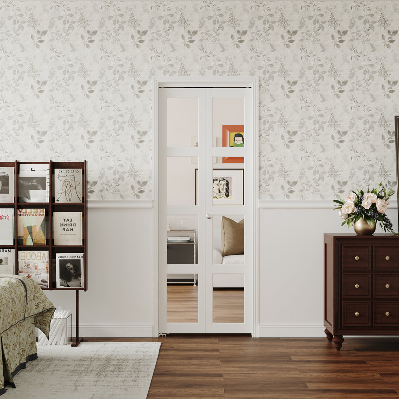 4 portes doubles pliantes en miroir fabriquées en bois, 48 po x 80 po