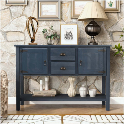 Solid Wood Sideboard Console Table With 2 Drawers And Cabinets And Bottom Shelf, Retro Style Storage Dining Buffet Server Cabinet For Living Room Kitchen Dining Room