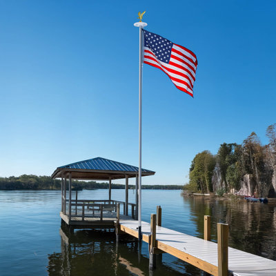  20 Ft Sectional Flag Pole Kit w/ Solar Light & Deck Mount Bravery MEGA