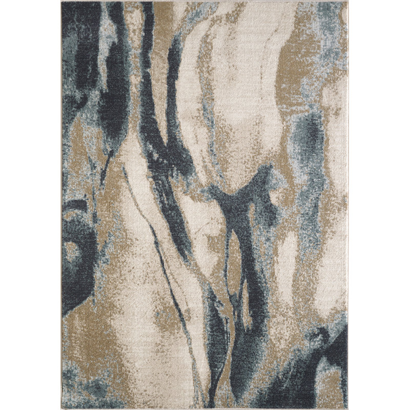 Tapis Kohsuke, Rectangle 7 pi 10 po x 9 pi 10 po, Ivoire / Bleu