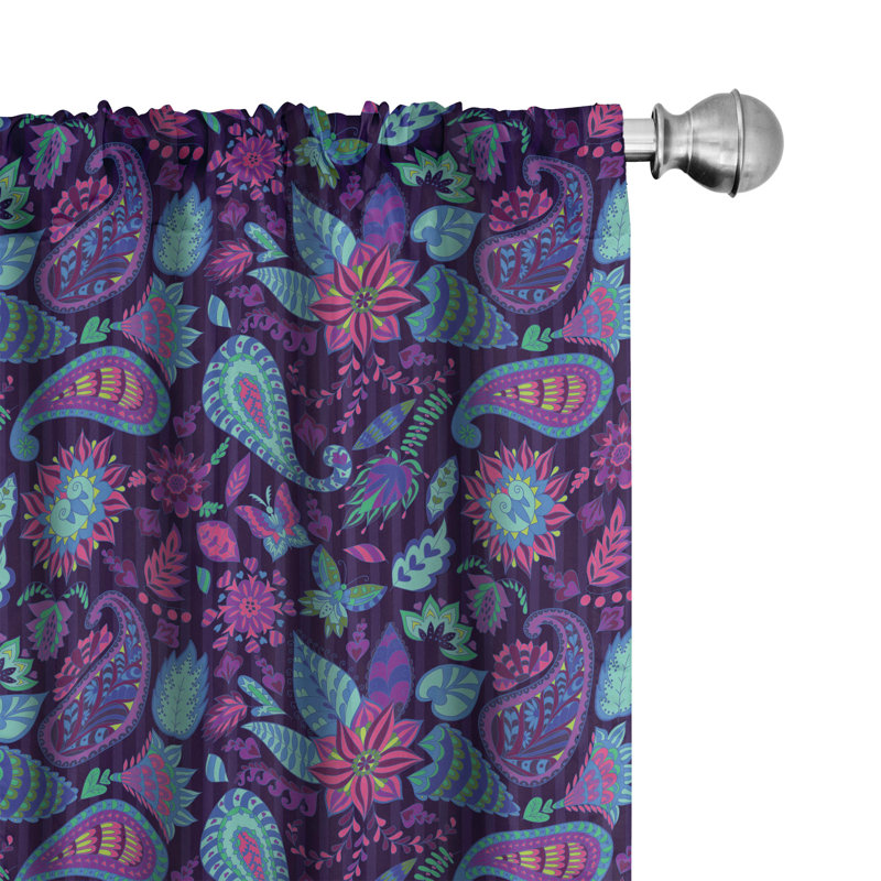 Leaf Print Floral Semi-Sheer Rod Pocket Curtain Panels, 28" x 84"