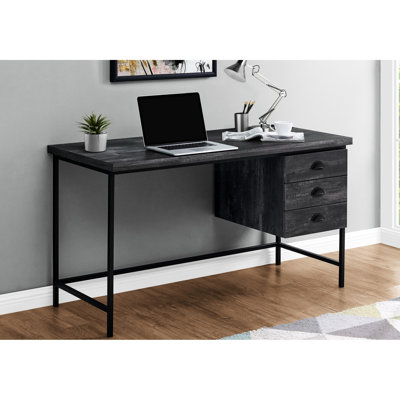 Home Office Study Table, 55"l With Storage Drawers, Black Laminate And Metal, Contemporary Design Computer Work Desk, Modern Style