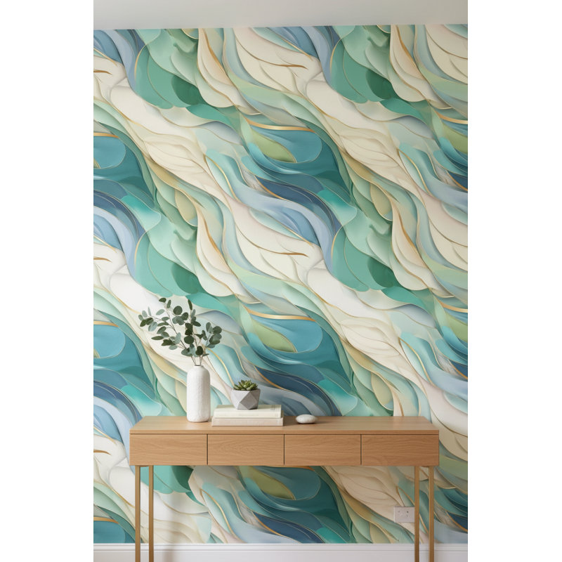 Abstract Wallpaper Modern Teal Mural Elegant Wall Decor