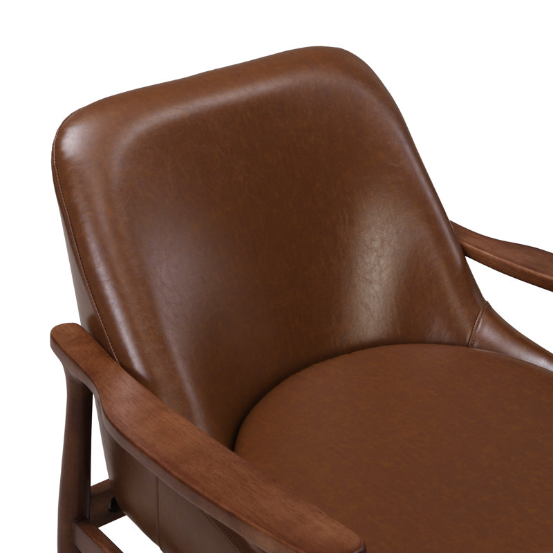 Marchese Raymond Faux Leather Upholstered Lounge Chair, Brown Faux Leather