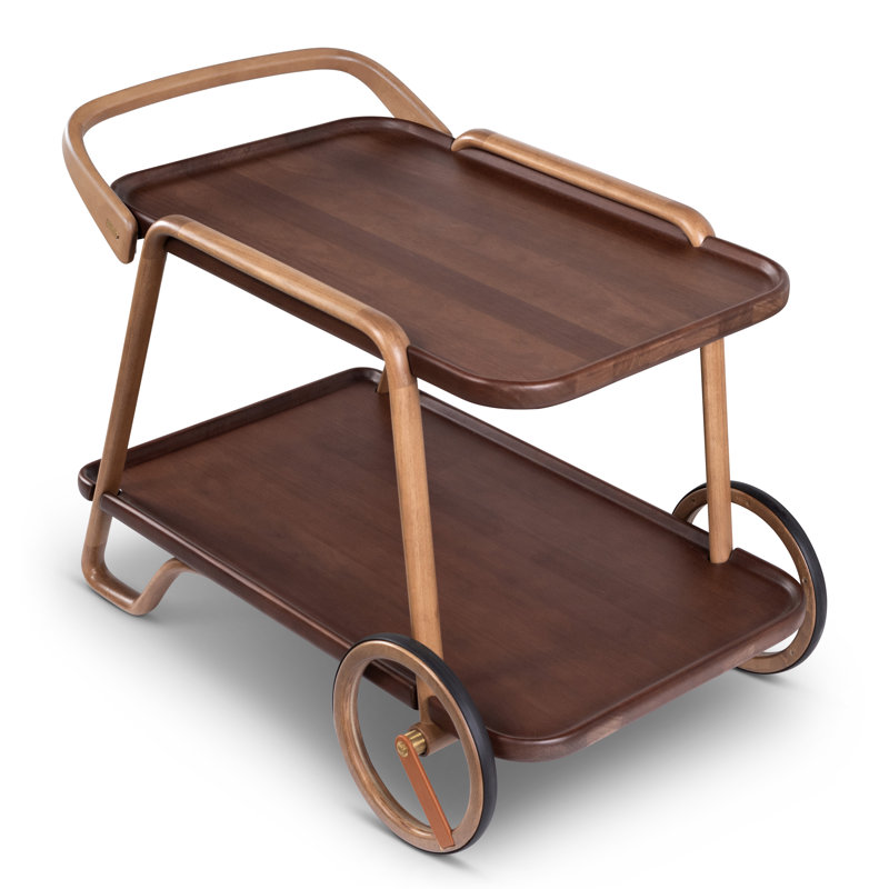 Bret Solid Wood Two-Tier Bar Cart with Wheels