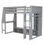 Lit mezzanine simple en bois avec bureau, DEL, tablettes multiples et installation suspendue, rangement de bureau gris, éclairage DEL, support, pour-1312484670