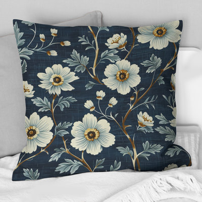 Navy Blue Country Chic Flowers II - Farmhouse Pillow