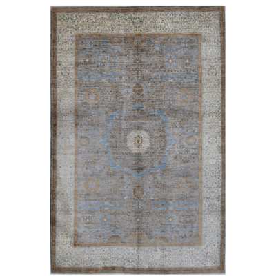 Tapis gris et beige noué à la main de haute qualité