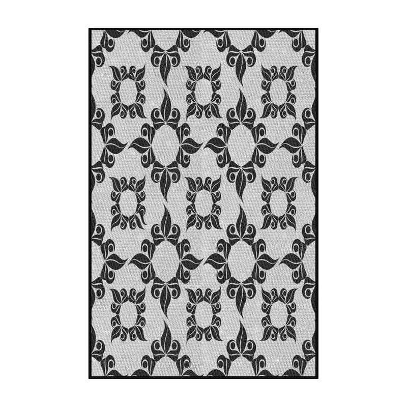 Tapis blanc/noir tissé à la machine, Rectangle 5 pi x 7 pi