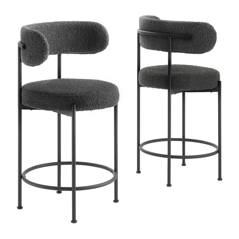 Charcoal Black Boucle Fabric Adjustable Counter Stools Set of 2