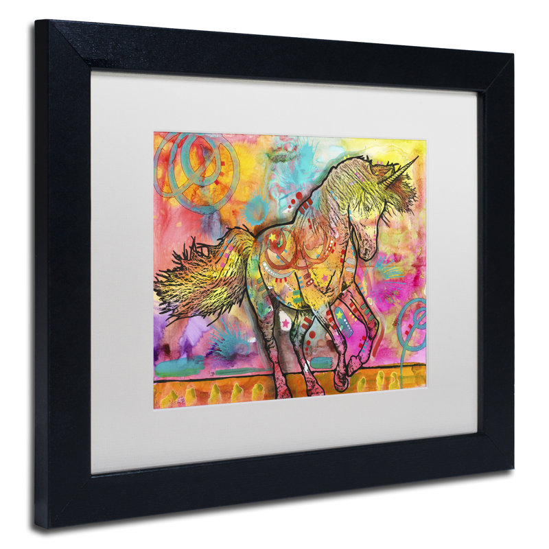 « licorne », impression, H 11 po x l 14 po x p 0,5 po, Blanc, Cadre noir