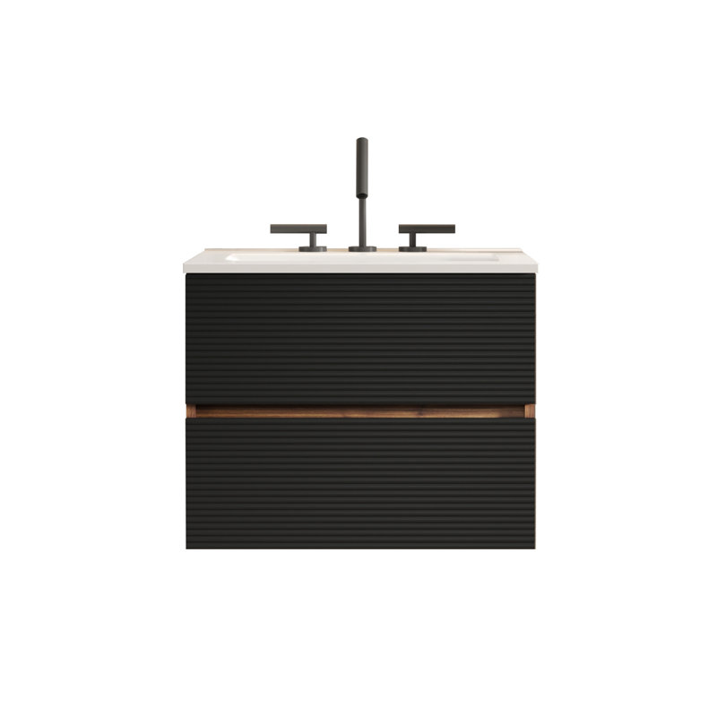 Meuble-lavabo moderne élégant avec lavabo, conception en noyer noir, peu encombrant