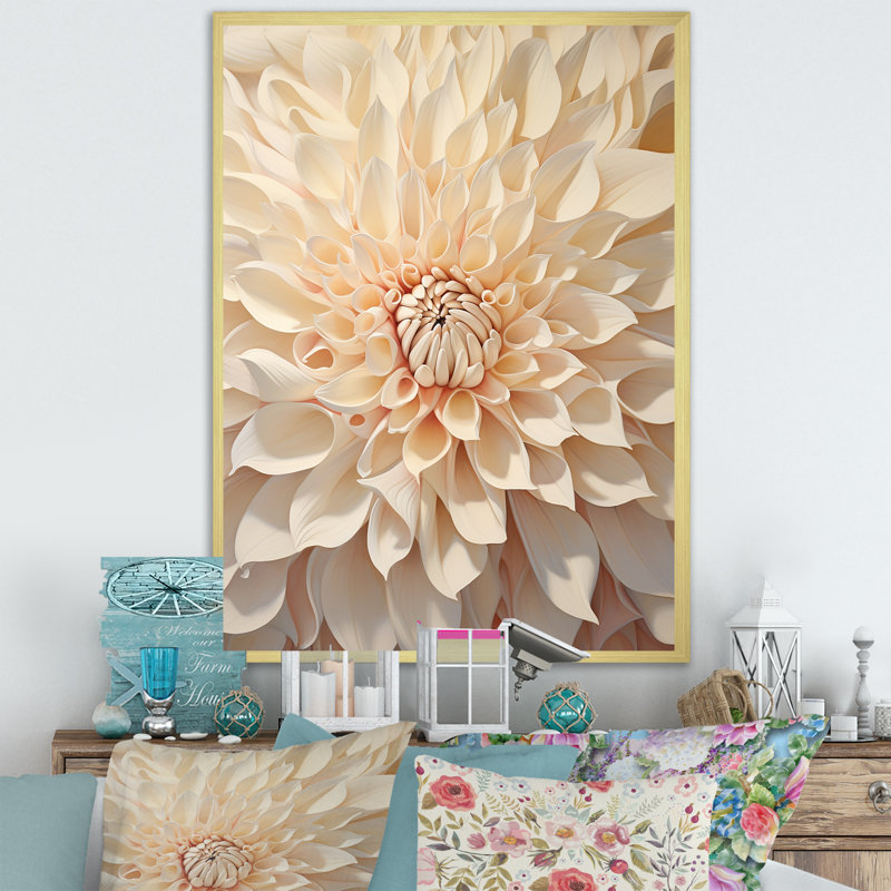 Minimalisme dahlia beige sur toile, H 20 po x l 12 po x P 1 po, Cadre doré simple