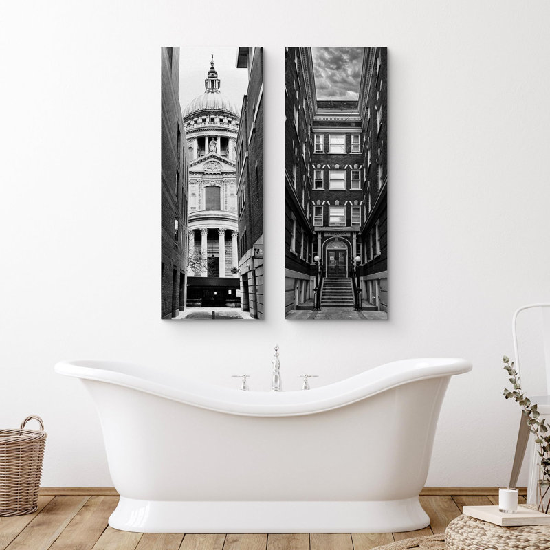 «Architecture Building Black and White City Architecture Scenes Travel Illustration Modern Art Decor on Canvas», reproduction de 2 pièces