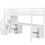 Structure de lit mezzanine simple avec bureau et tiroirs doubles en bois de pin massif blanc pour une chambre à coucher exquise-1170313998