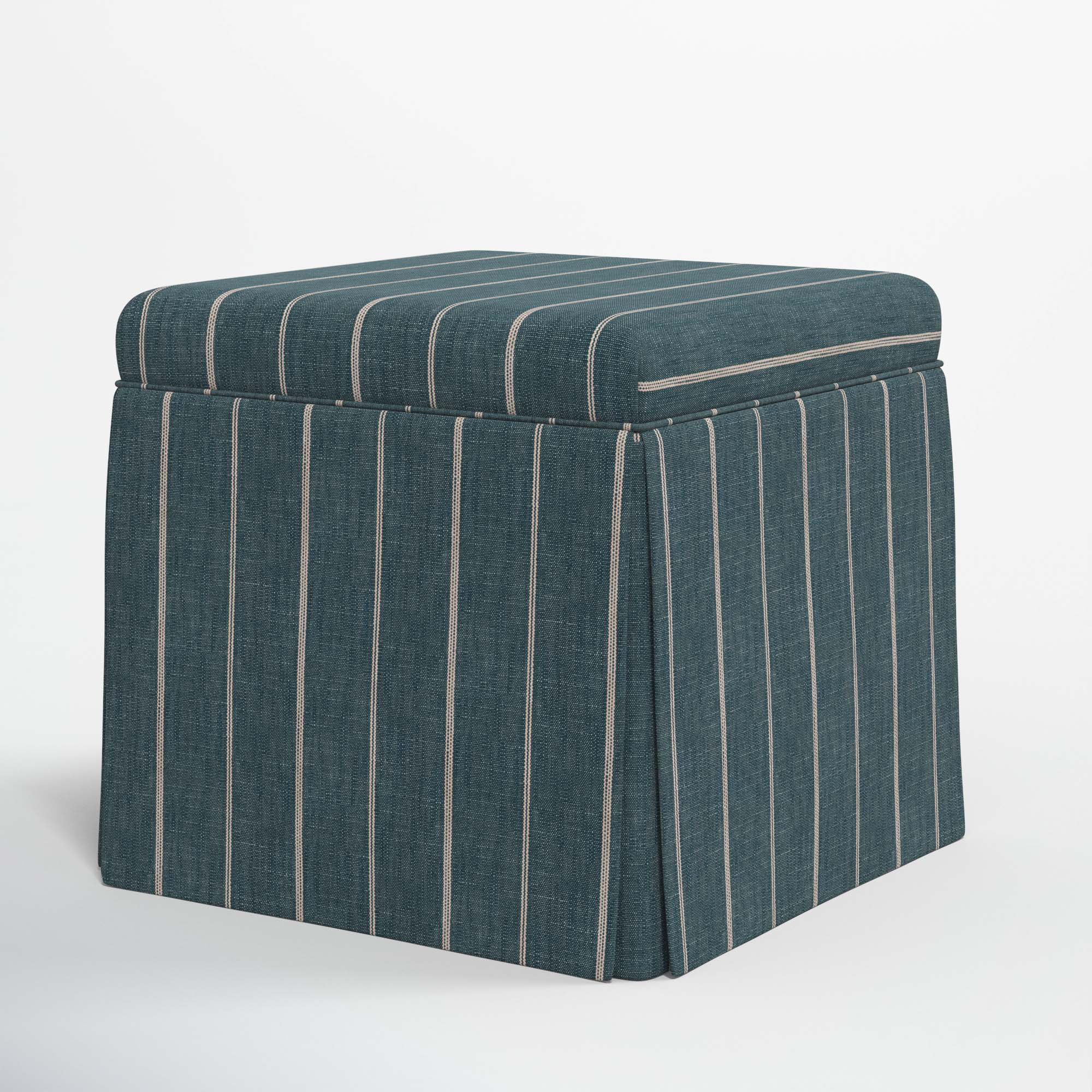 Jebb Upholstered Storage Ottoman, Fritz Indigo Stripe