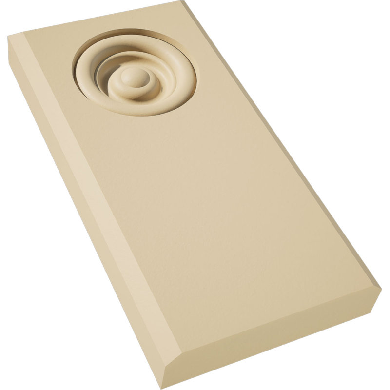 4"W x 8"H x 1"P, Standard Foster Bullseye Signature Urethane Plinth Block with Beveled Edge, Primed Tan, 8" H x 4" W x 1" D