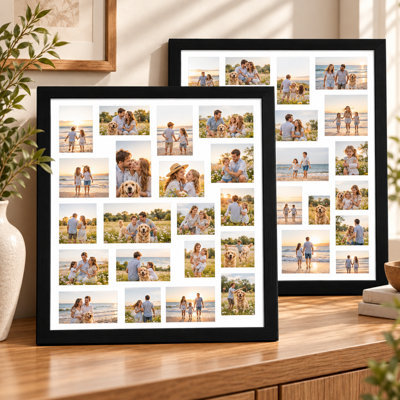 Ensemble de 2 cadres photo noir mat 22 x 22 po avec passe-partout blanc pour 16 photos 4 x 6 po par cadre