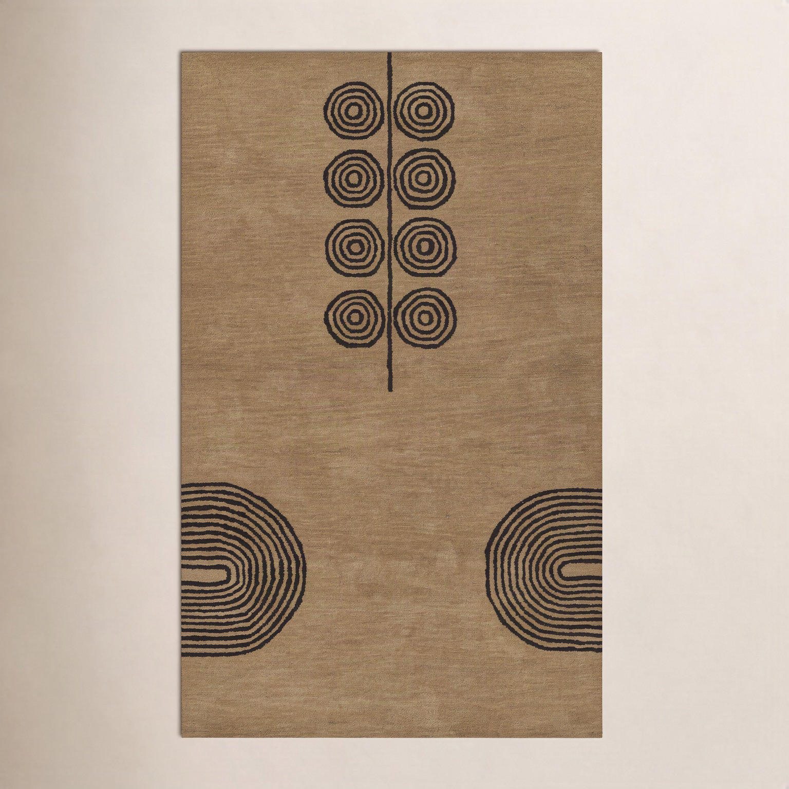 Yasi Beige Hand-Tufted Geometric Wool Rug, Rectangle 9' x 12'