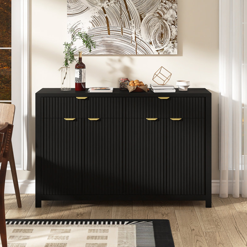 Buffet moderne 55,1 "avec tablettes réglables et 2 tiroirs, Noir