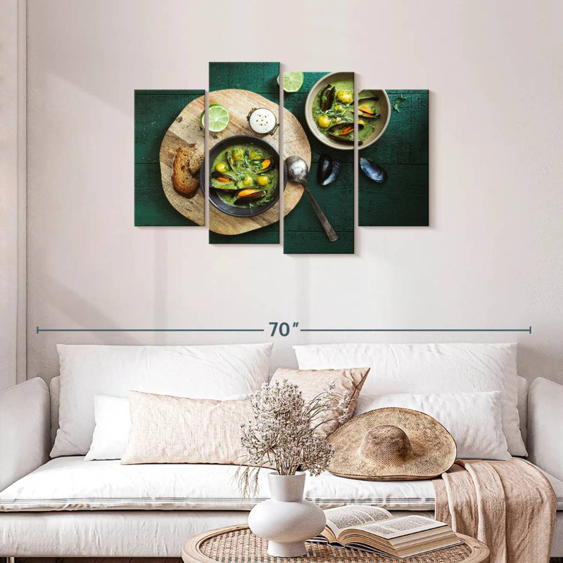 Soupe aux moules et aux épinards Yarlin, H 27 po x l 43 po