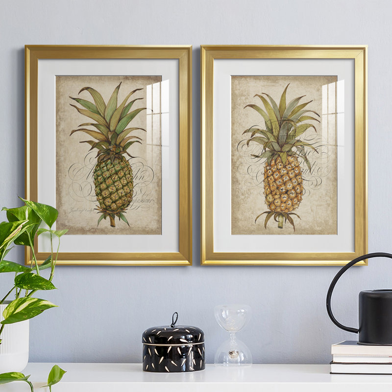" Pineapple Study I " 2 - Pieces, Gold Framed, 30.5" H x 22.5" W x 1.25" D