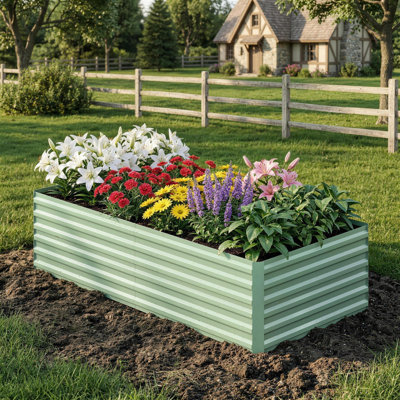 Ensemble de 2 jardin surélevé galvanisé, boîte à fleurs extérieure en métal antirouille, fond ouvert, assemblage facile pour les légumes, les herbes, le jardin, beige, 8 x 4 x 2 pi