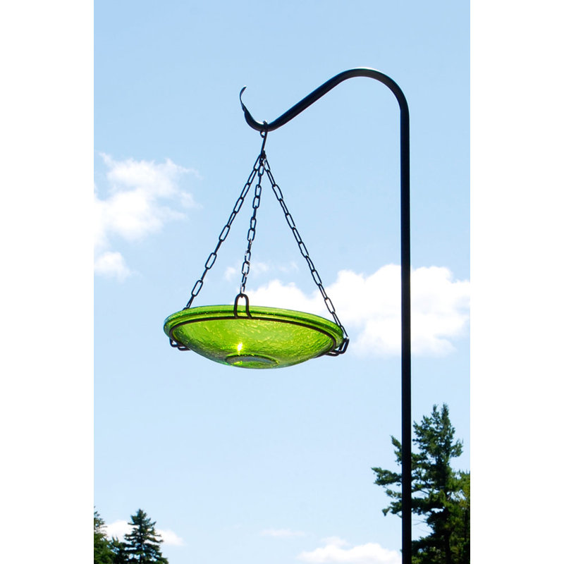 Fern Green Hand-Blown Crackle Glass Hanging Birdbath