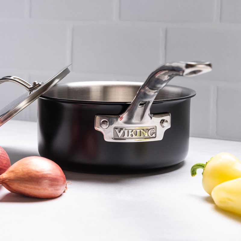 Batterie de cuisine en acier coulé noir 3 plis Viking avec couvercle en métal 12 pièces Viking