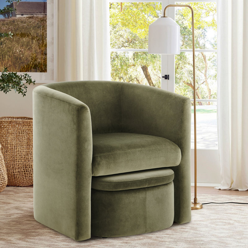 Braedin Upholstered Accent Chair & Storable Ottoman, No Assembly Required, Green Velvet