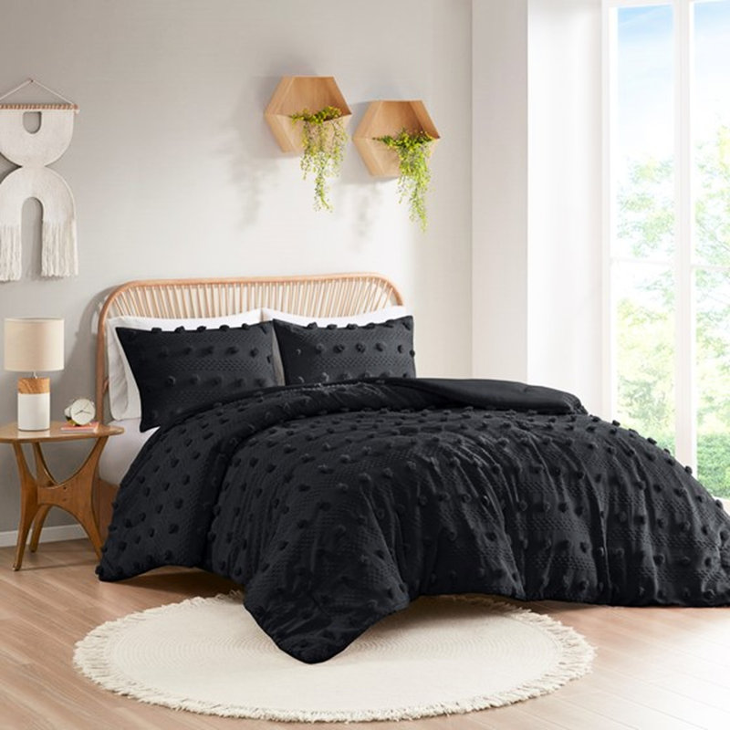 Édredon noir en microfibre pour lit doux, Noir, Édredon double + 2 taies décoratives
