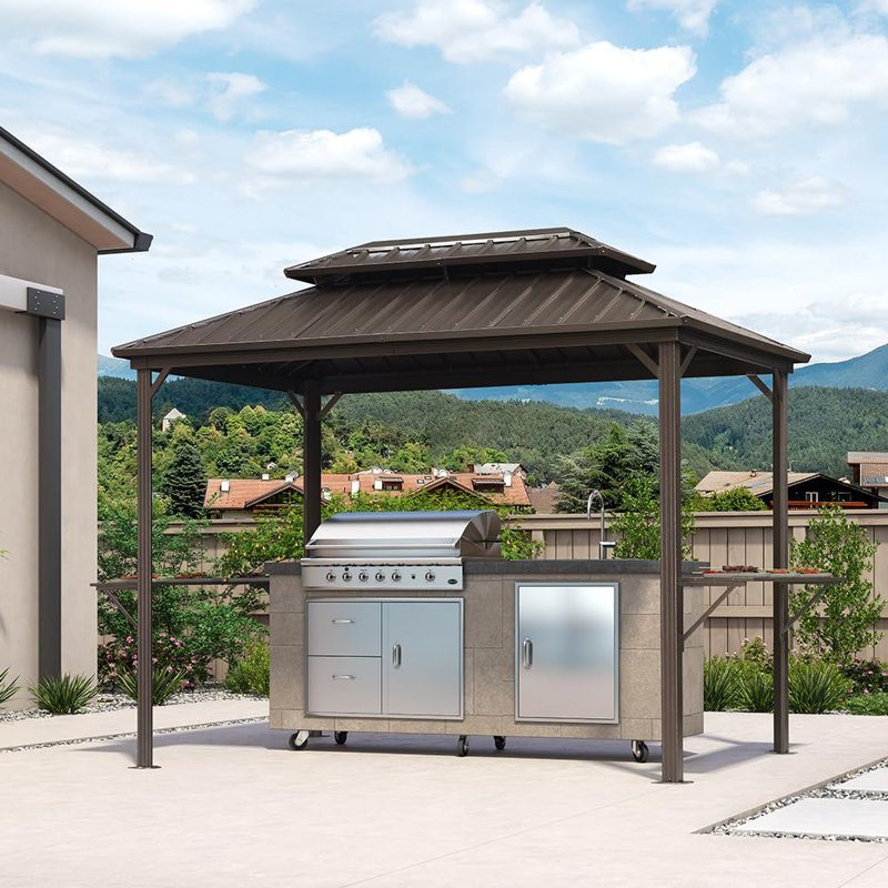 Pavillon de jardin en métal avec 2 tablettes latérales pour barbecue, 6 pi x 10 pi