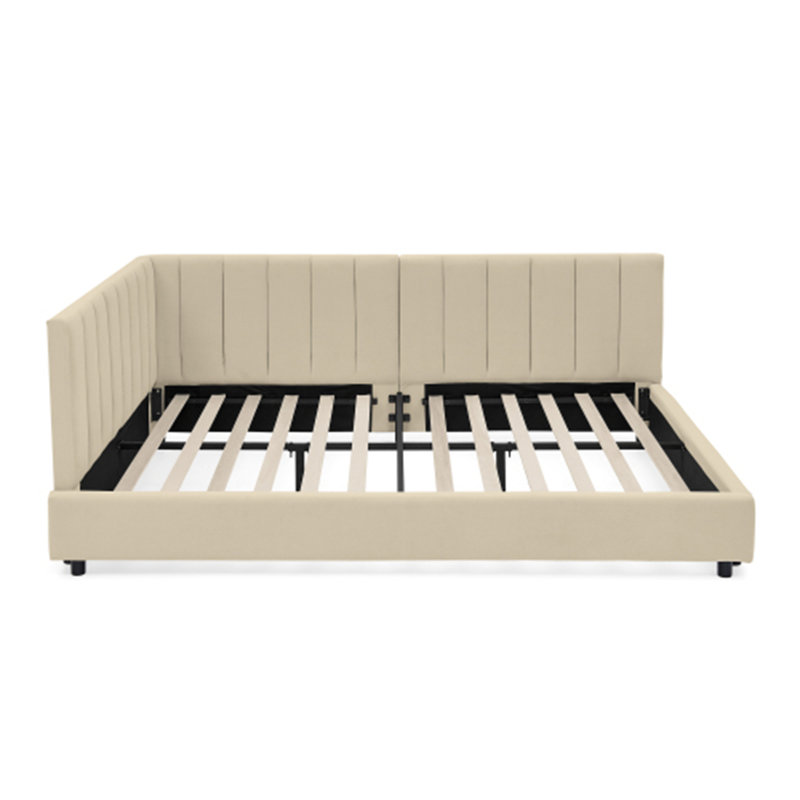 Lit pour chambre à coucher, salon, velours, Beige