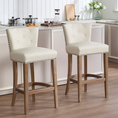 Bar Stools Set Of 2,Seat Height 29.5'' Leather Wooden Bar Stools(2Pc)
