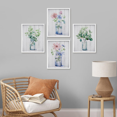 Fleurs sauvages dans les vases, plantes botaniques florales, impression sur papier, 4 pièces