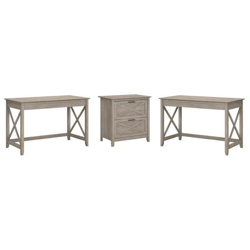 Huckins 3 Piece Writing Desk Office Set, Washed Gray