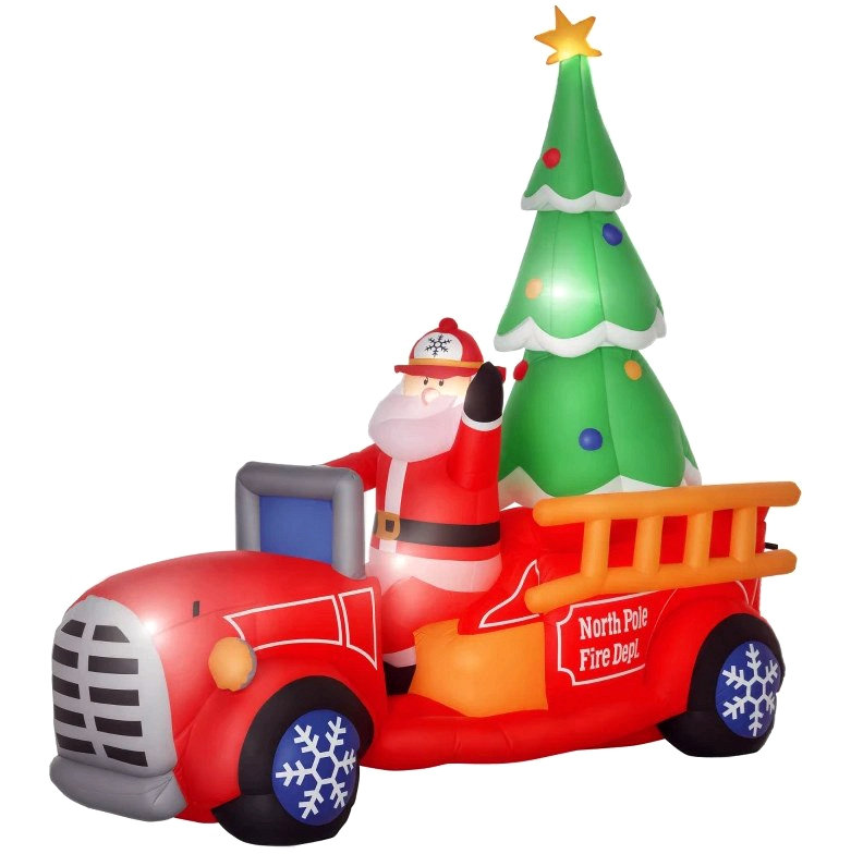 Camion de père Noël gonflable avec arbre de Noël éclairé - Décoration de Noël d'extérieur accrocheuse pour votre cour