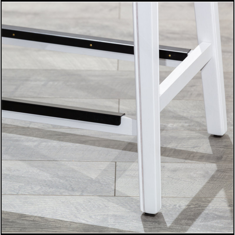 Tabouret de bar 30 po, siège en cuir, Blanc, Noir
